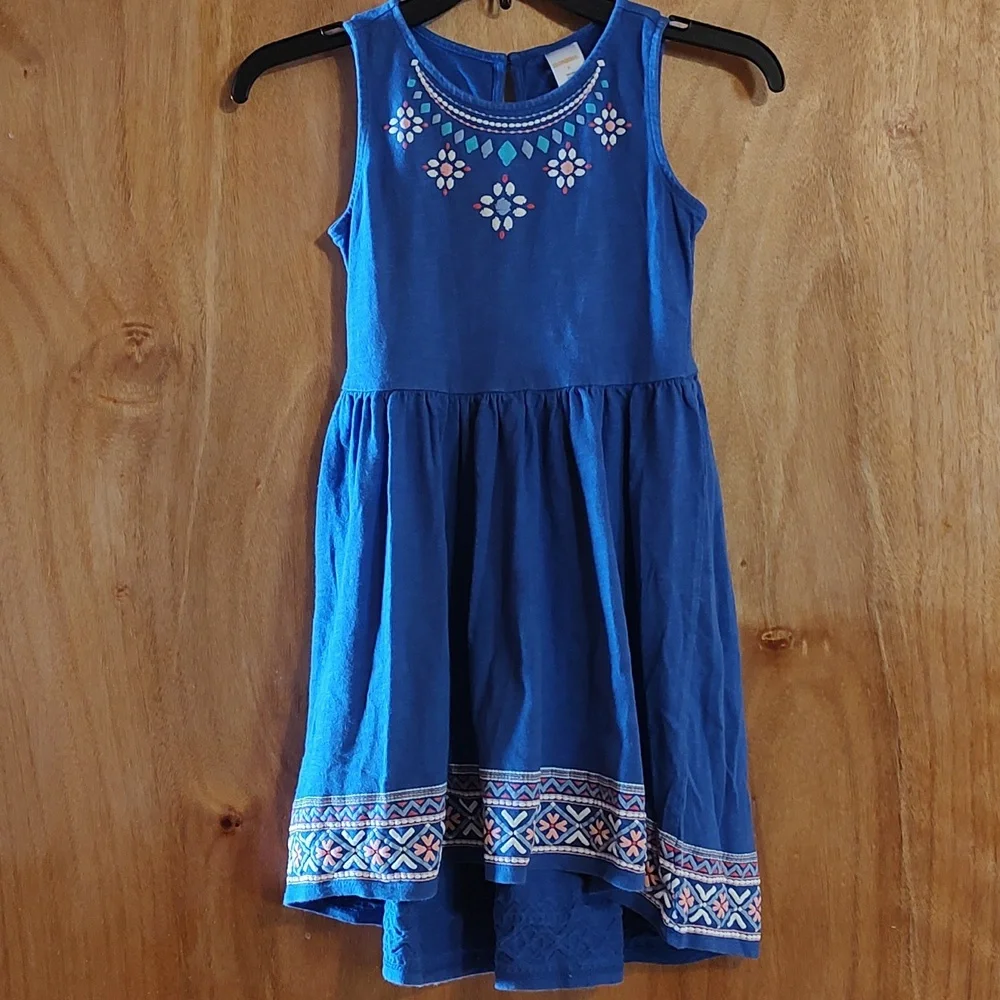 Gymboree Girls High-Low Sleeveless Dress Blue Slub Knit 100% Cotton Flowy Size 8